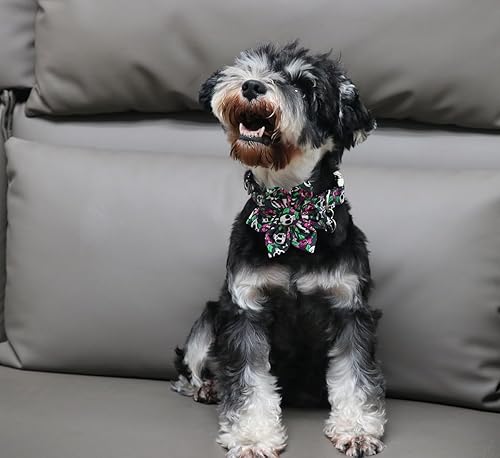 Miniatura 5 de DOGWONG Collar de perro fantasma de Halloween con corbatín, collar de perro de calavera rosa para Halloween, duradero y suave, collar de perro para