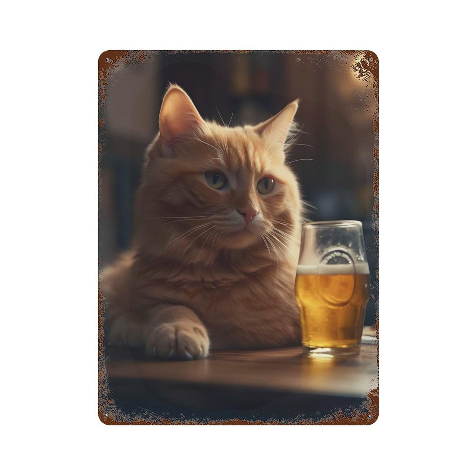 Retro Metal Sign with Cat A Glasses of Beer Design 15.7"x11.8", for Shed, Workshop And Garage Wall Decor, Old School Wall Decor