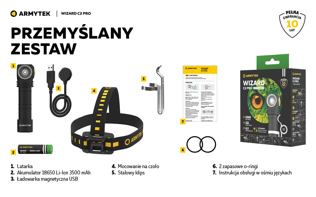 Armytek LED latarka czołowa Wizard C2 Pro białe światło latarka Magnes USB