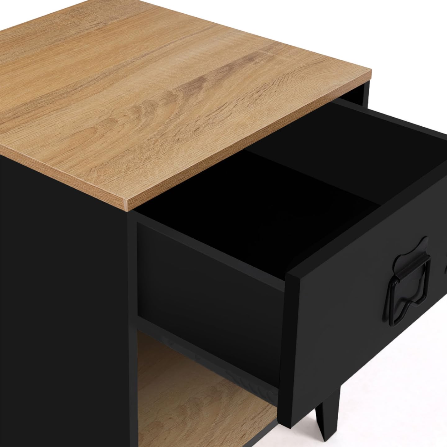 IDMarket - Lot de 2 Tables de Chevet Ester Bois et métal Noir