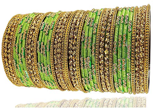 Image of NMII Glass and Silk Thread Zircon Gemstone Bangle Set For Women /Girls