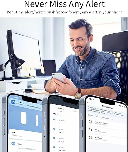 Miniatura 5 de ChunHee Sensor de puerta WiFi, sensor de ventana de puerta, detector de alarmas en tiempo real con Alexa, Google Assistant, no requiere
