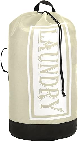 Bolsa de lavandería de viaje de nylon beige para equipaje sucio resistente organizador de ropa sucia con cierre de cordón y correas de hombro ropa