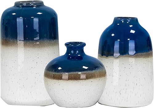 Juego de 3 jarrones de cerámica pequeños para decoración del hogar de granja, jarrón bohemio moderno, jarrón decorativo para mesa de centro de mesa,