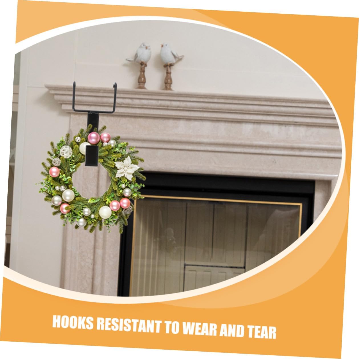 4pcs Over The Door Wreath Hangers Heavy Duty Cast Iron Double Hooks Black Garland Holder Front Door Hook for Christmas Outdoor Holiday Decoration