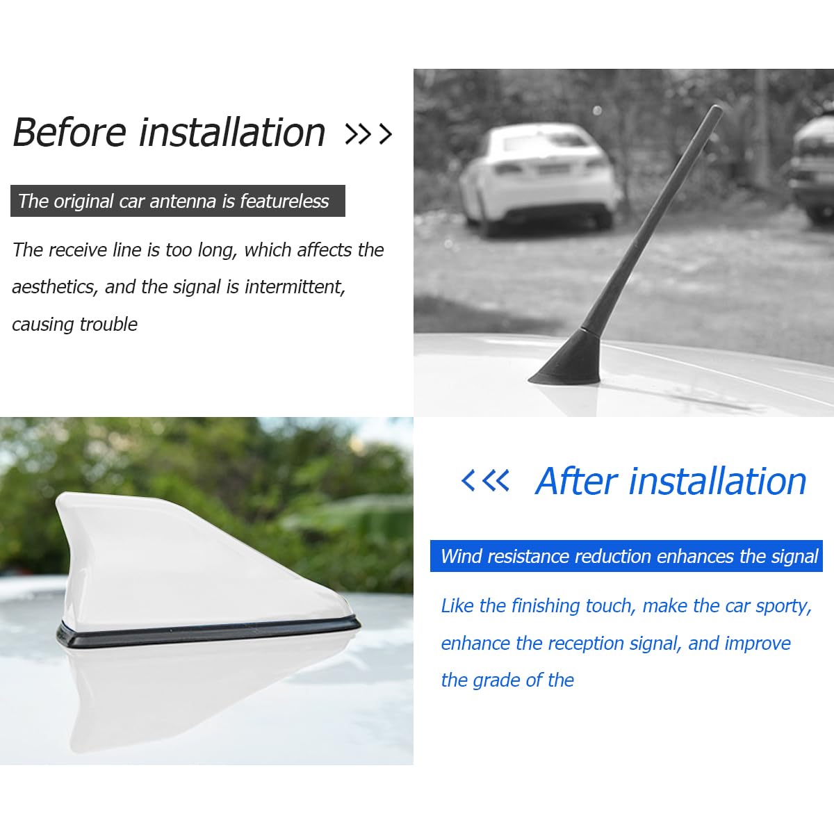 CGEAMDY Décoration D'antenne de Toit D'aileron, Requins Voiture Couverture D'antenne D'aileron de Requin Antennes de Toit Automobile, pour La Plupart des Voitures, Améliorer Le Signal(Gris)