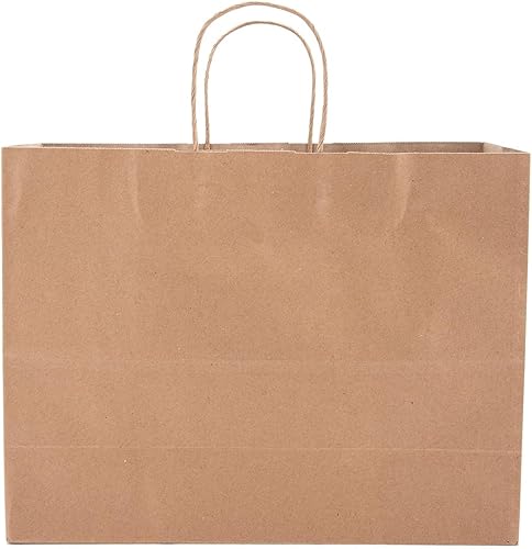 SSWBasics Bolsa de compras de papel kraft marrón – Grande (16 pulgadas de largo x 6 pulgadas de profundidad x 12 ½ pulgadas de alto) – Caja de 100 –