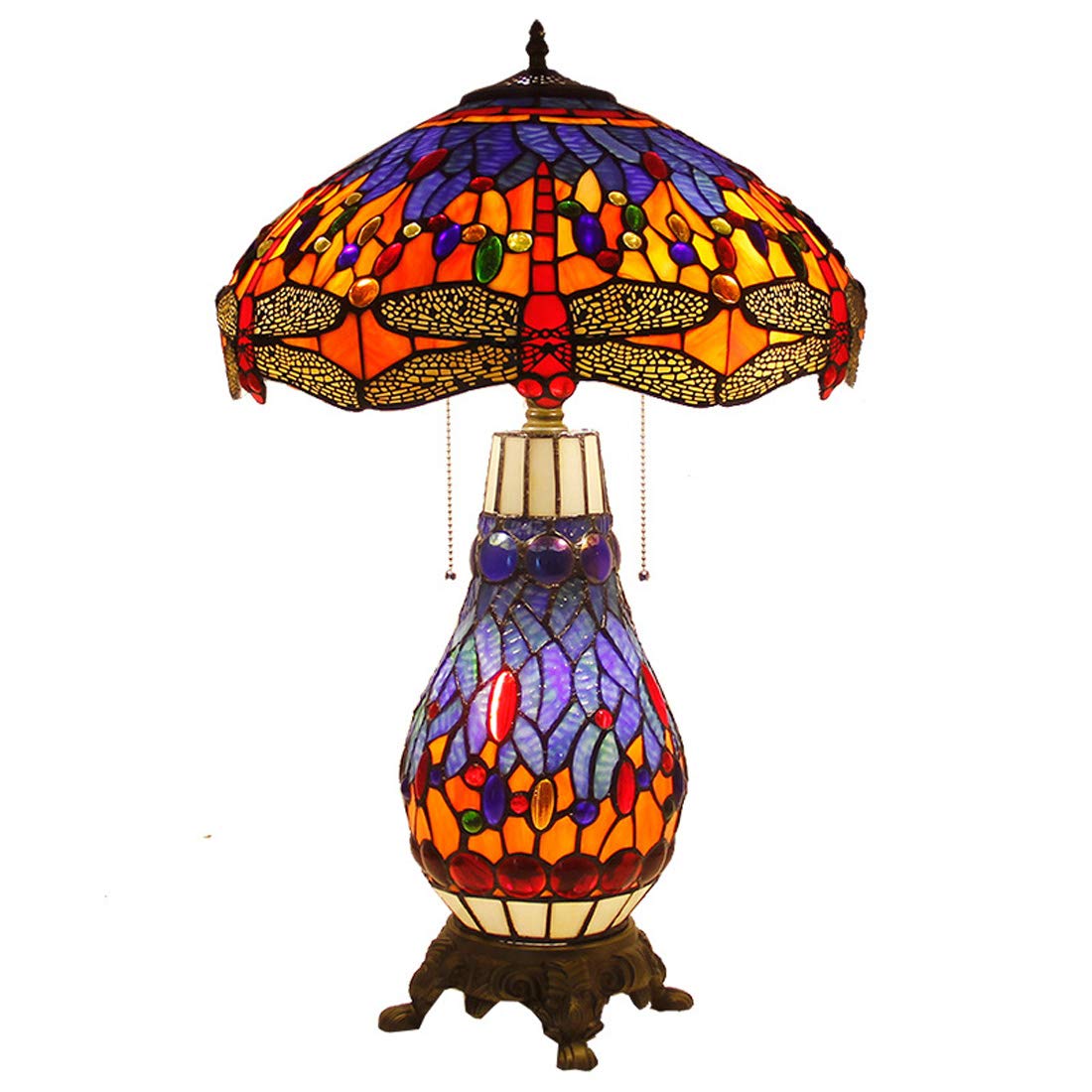 Aioneer Tiffany Style Table Lamp, Stained Glass Bedside Lamp, E27 Vintage Reading Desk Lamp For Bedroom Living Room Study Decorative,40 Cm Blue Dragonfly