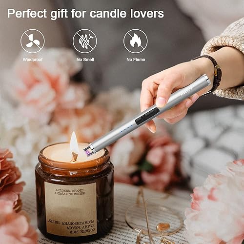 Miniatura 9 de ARECTECH Encendedor eléctrico recargable de plasma de arco, resistente al viento, para velas, cocina, regalo de cumpleaños para mamá, hombres, Negro