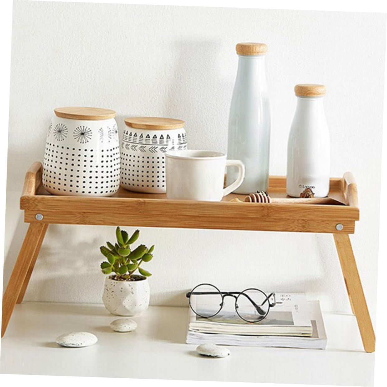 Bamboo Desk Bed Laptop Stand Table Portable Folding Serving Tray Handles