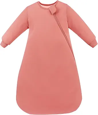 PurComfy Supersoft Long Sleeve Sleep Sack 1.0 TOG, Premium Bamboo Baby Sleeping Bag 2-Way Zipper Sleep Sack with Sleeves 3-6 Month, Coral