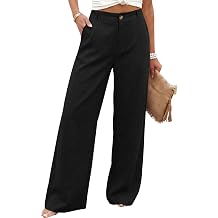 Hooever Womens Cotton Linen Pants Casual Button Up High Waisted Wide Leg Trousers
