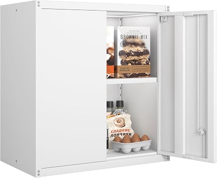 GREATMEET Wall Mounted Storage Cabinet, Metal Garage Cabinet, White