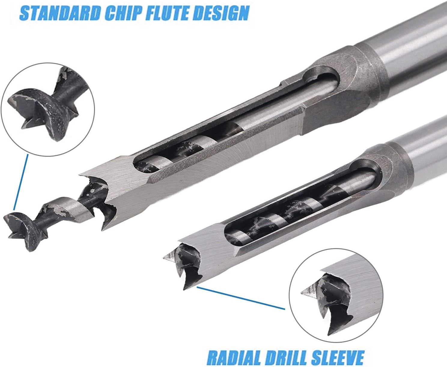 7Pcs Square Hole Mortise Chisel Drill Bit Woodworking Hole Saw Square Drill Bits Kit 1/4in 5/16in 3/8in 2/5in 1/2in 9/16in 5/8in HSS Mortising Chisel Drill Bit Set with Storage Box