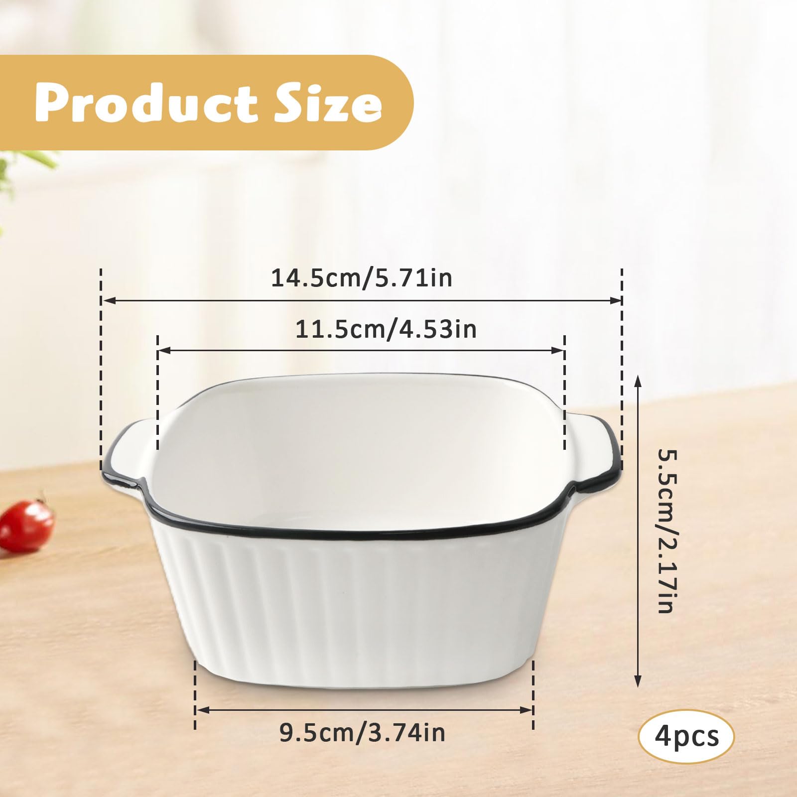 4er Auflaufform mit Griffen 400ML Auflaufformen Kleine Keramikm Backform Weiß Grillpfanne Ofenform Schälchen Förmchen für Backofen Lasagne, Gratin, Pasta, Desserts