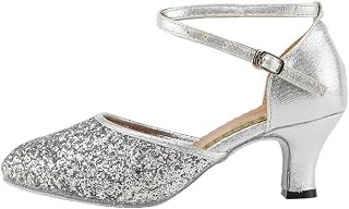Women's Sequined Latin Ballroom Dance Shoes Closed Toe Modern Tango Dance Performance Party Shoes
