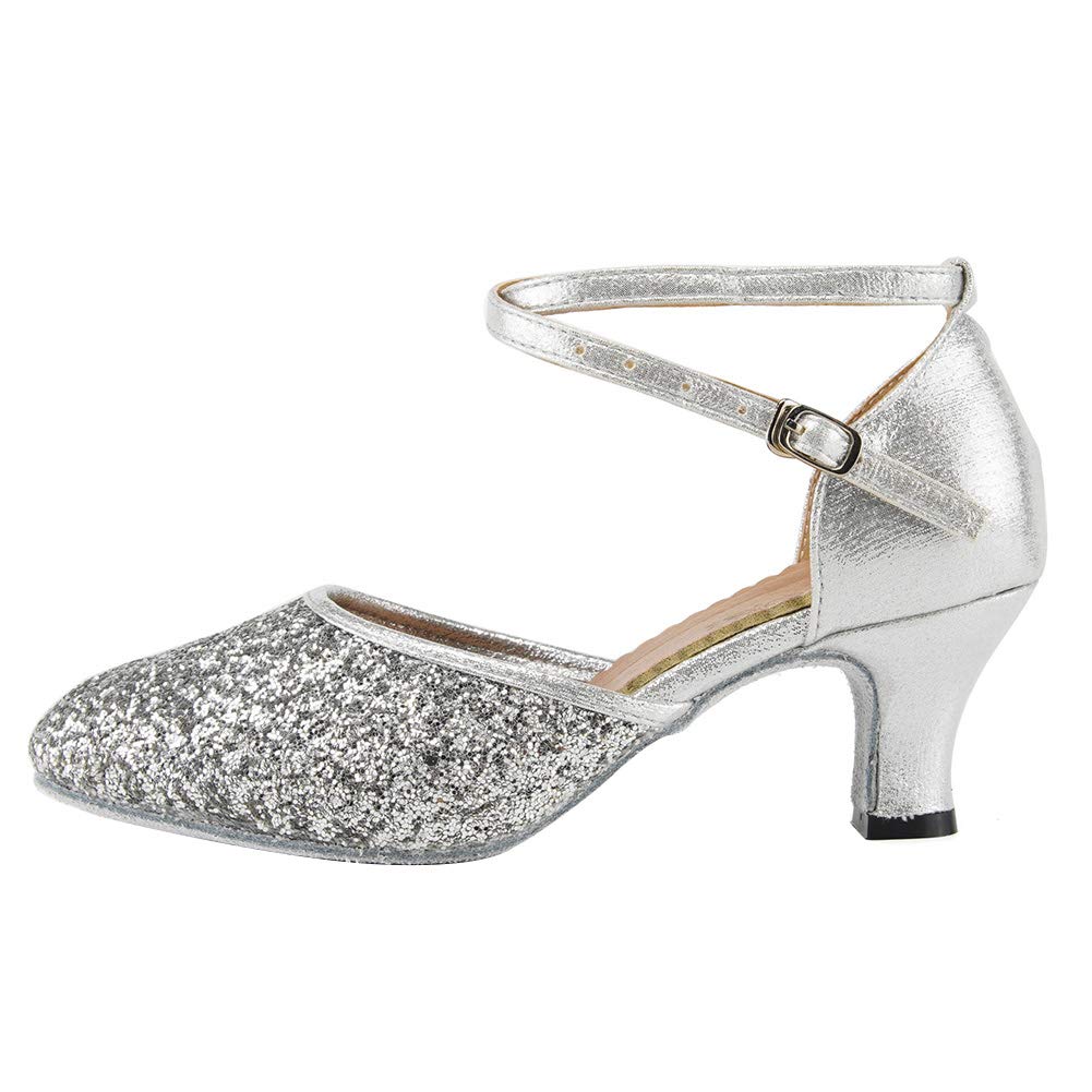HIPPOSEUSWomen's Latin Dance Shoes Closed Toe with Sequins Modern Tango Ballroom Salsa Dance Practice Shoes Suede Sole