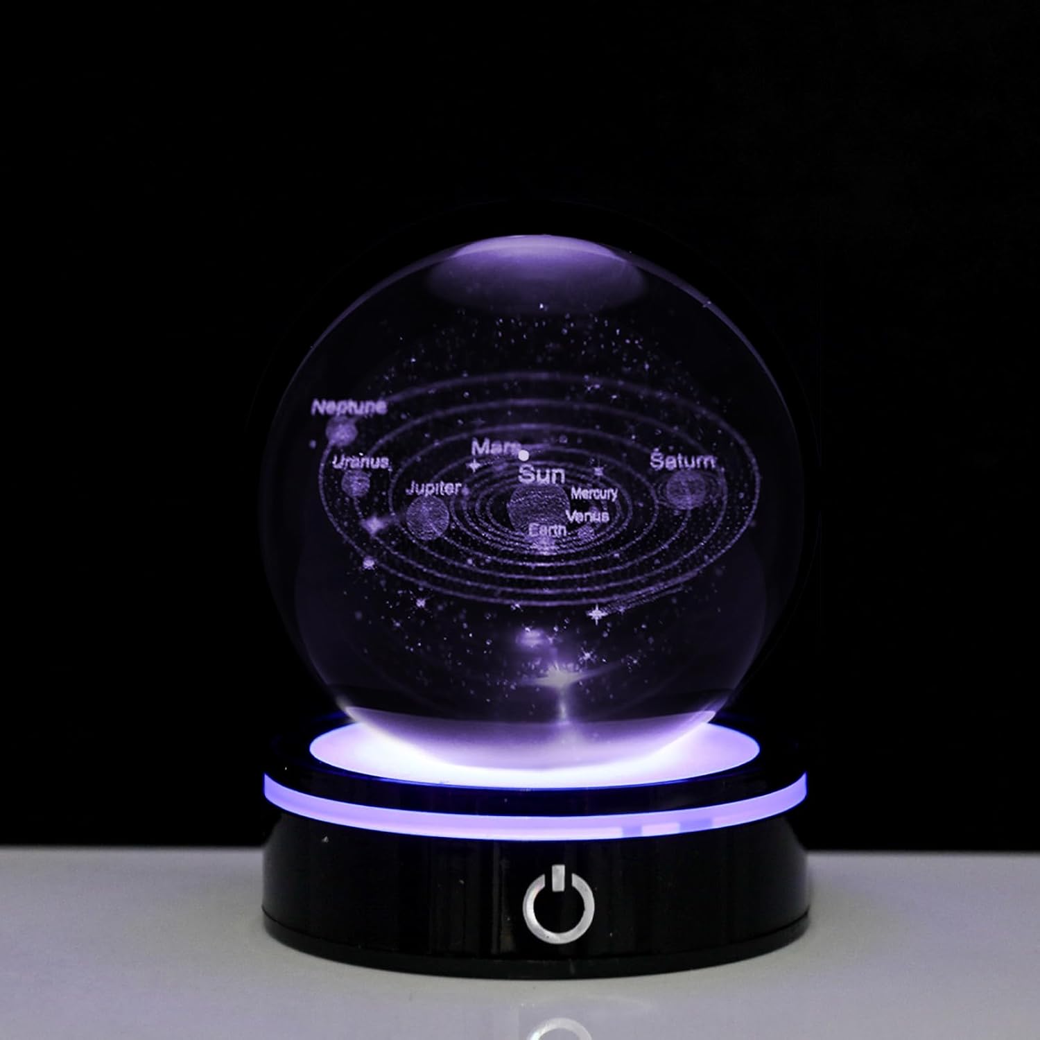 Solar System Night Light, 3.15in K9 Crystal Ball with Color Changing LED Base, 3D Inner Carved Galaxy Glass Sphere, Astronomy Gifts for Kids Teens, Celestial Space Decor for Bedroom Desk