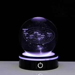 Solar System Night Light, 3.15in K9 Crystal Ball with Color Changing LED Base, 3D Inner Carved Galaxy Glass Sphere, Astronomy Gifts for Kids Teens, Celestial Space Decor for Bedroom Desk