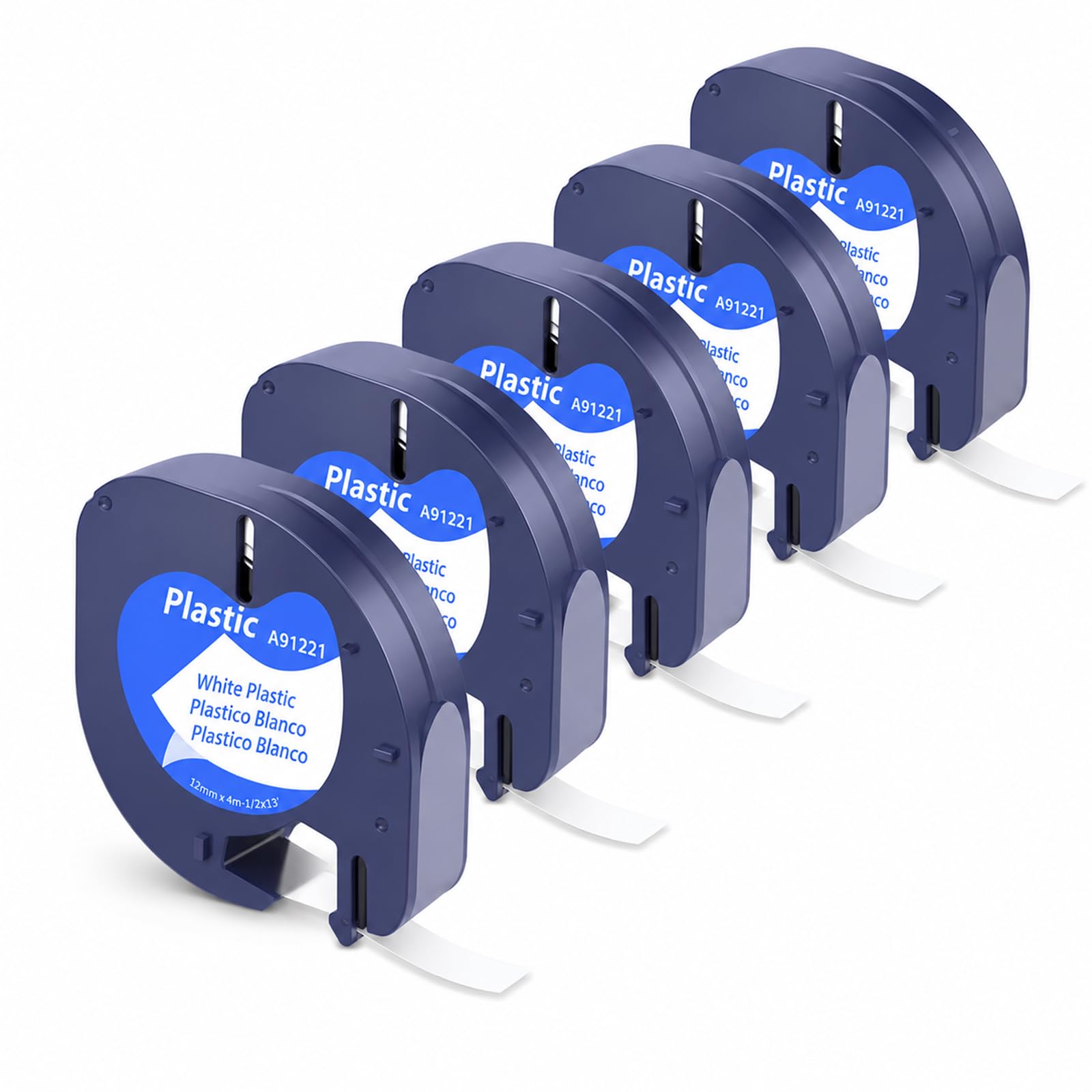 5 Pack 12mm x 4m White Plastic Label Tape Replacement for Dy-LetraTag