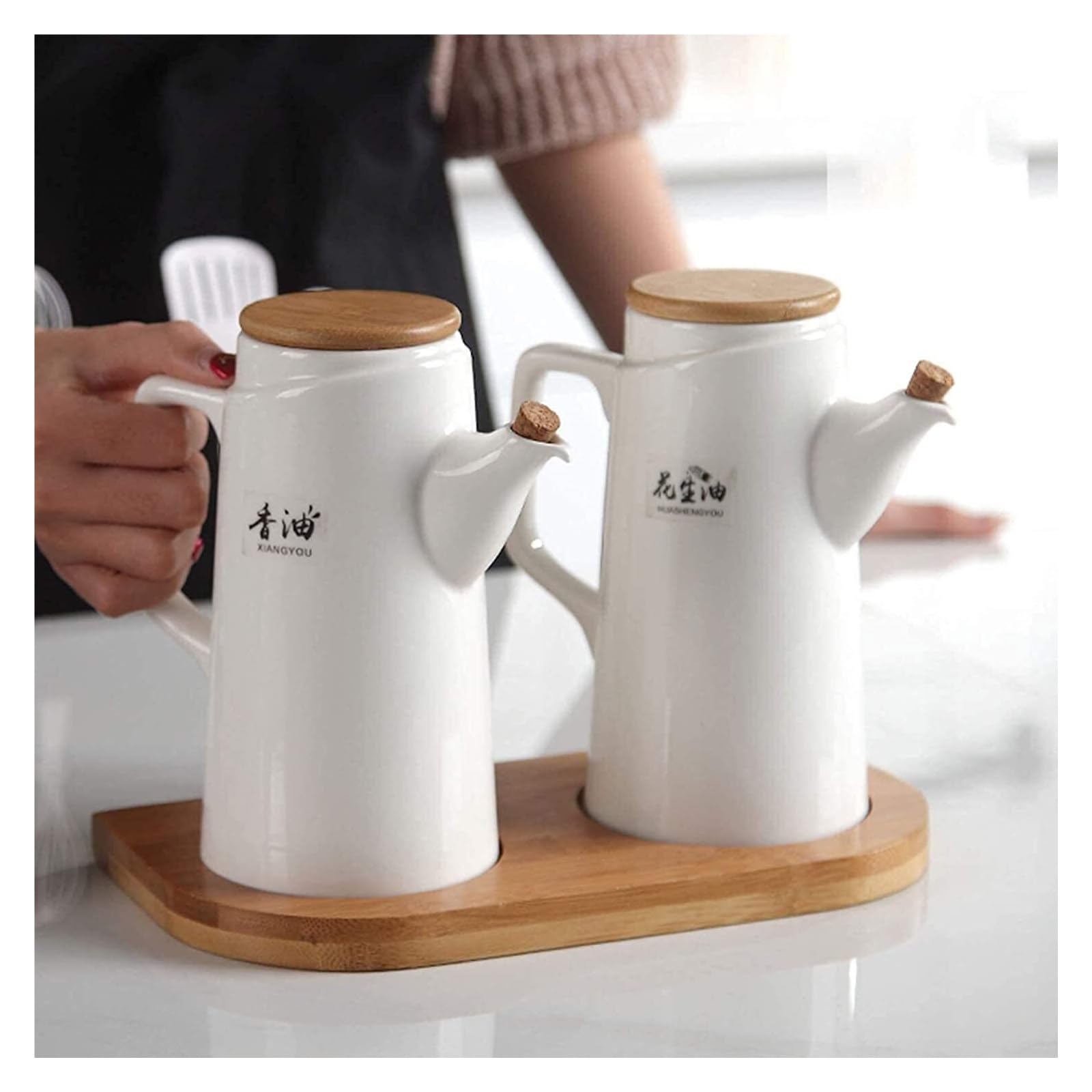 Dispensador de Aceite y vinagre, automático, Botella de cerámica para Salsa de Soja con tapón de Corcho.