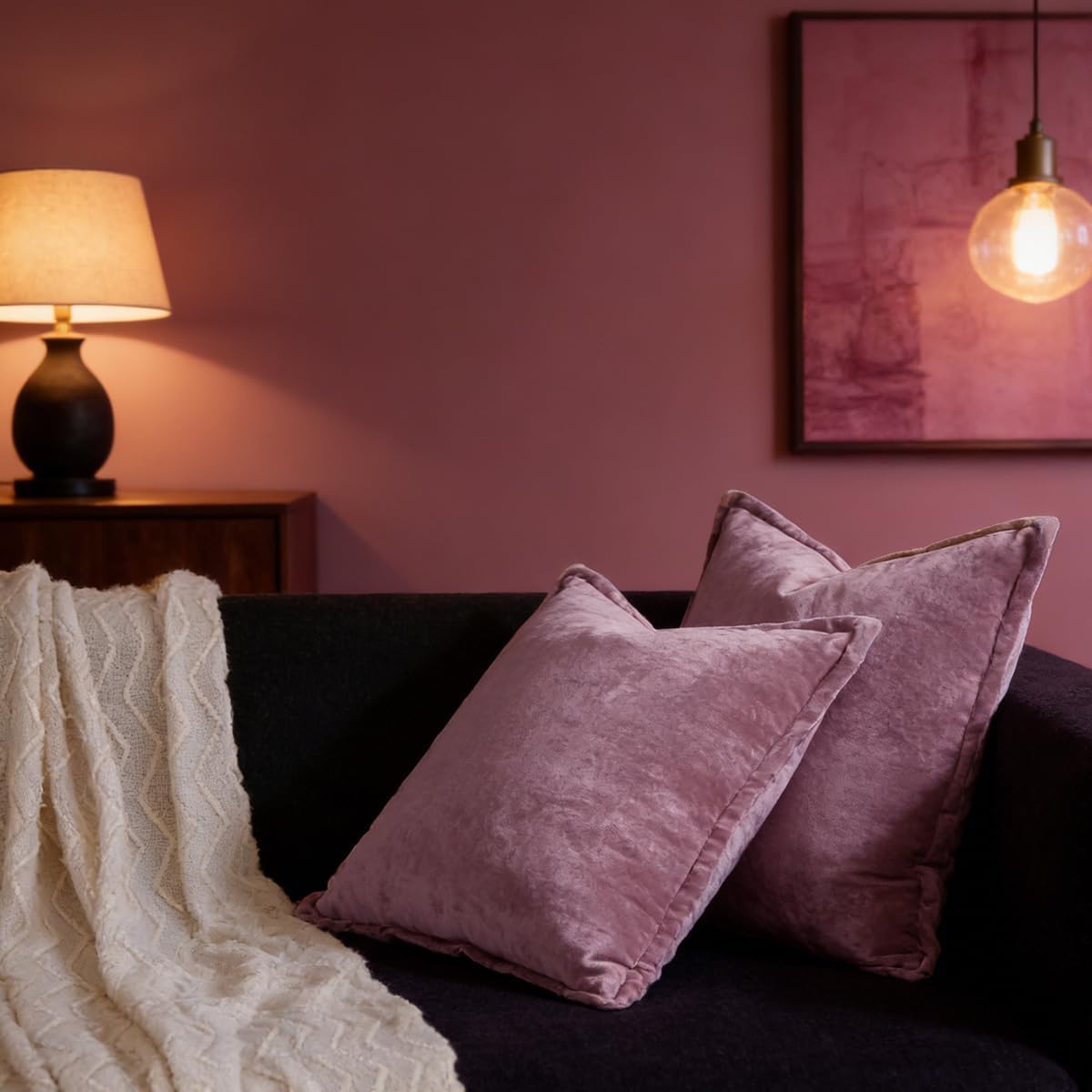 Luxurious Velvet Euro Shams Decorative Throw Pillow Covers 26x26 Set of 2 Solid Square Euro Pillow Shams for Sofa Couch Bedroom, Mauve