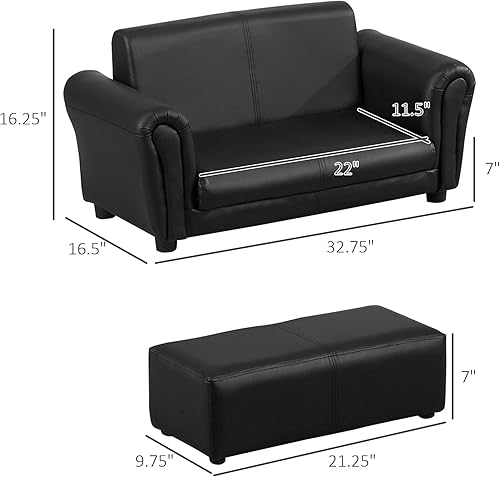 Miniatura 3 de Qaba Juego de sofá infantil con reposapiés para niños pequeños y bebés, sofá infantil para sala de juegos, guardería, sala de estar, muebles de