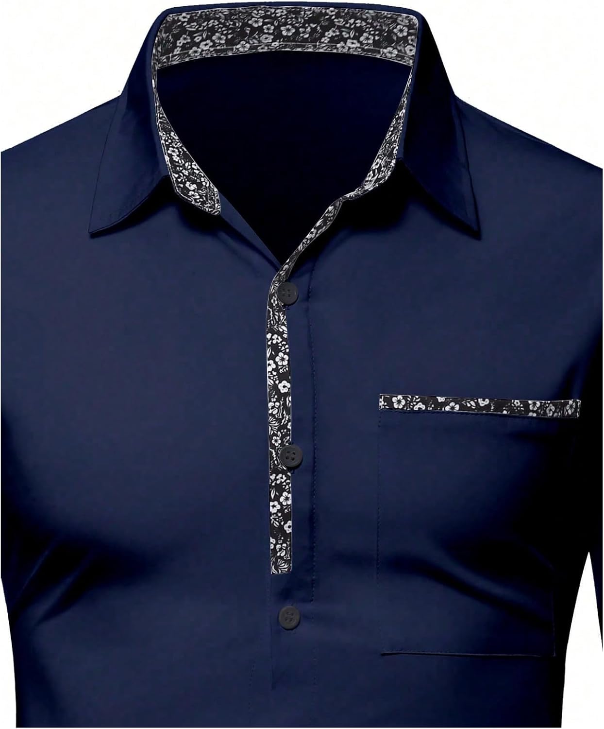 Men's Long Sleeve Shirts Floral Patchwork Collared Business Button Down Dress Shirt - Image 4