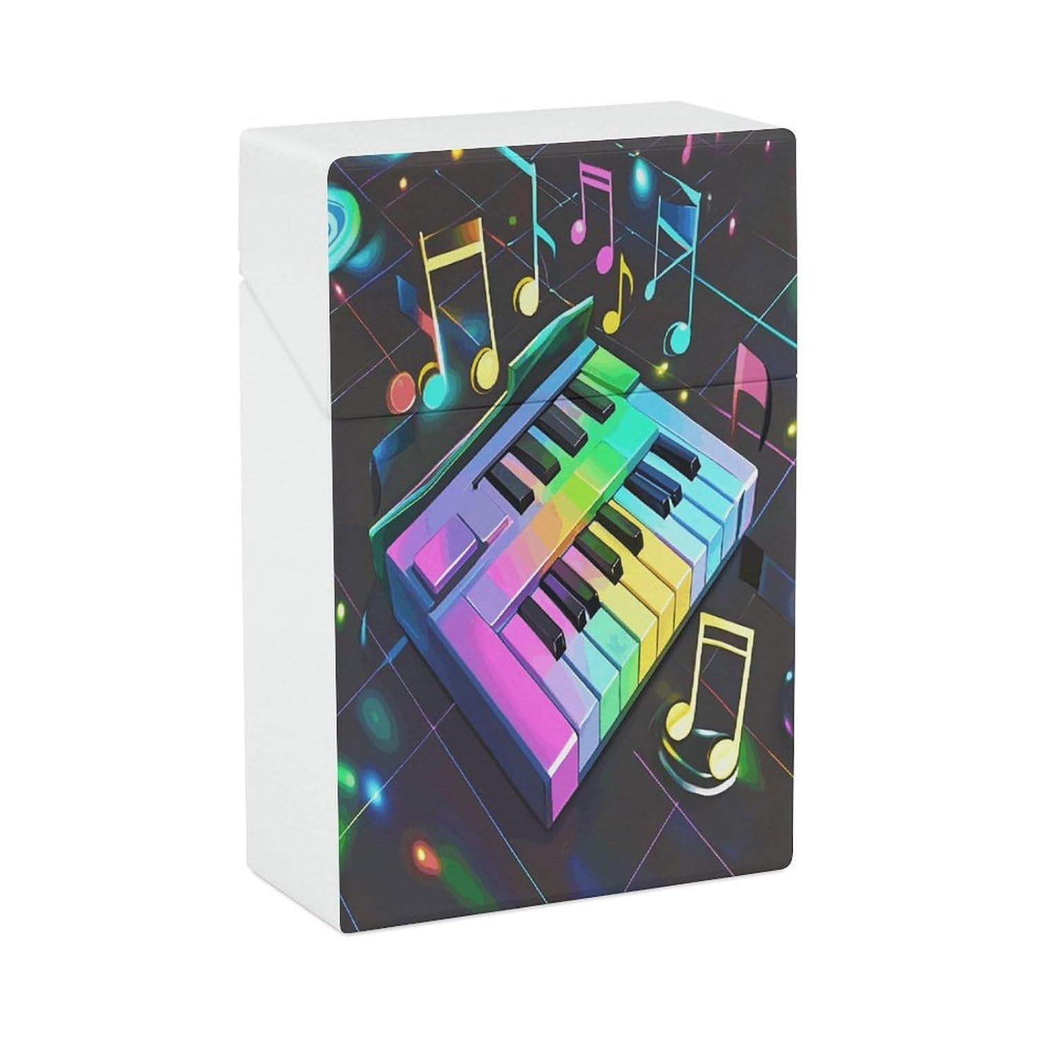 Colorful Piano Keyboard Music Note Cigarette Case Cigarette Holder Case for Men Women Windproof Cigarettes Smoking Accessories Extra Slim Cigarette Box 20 Capacity Storage Box for Smoke 97mm King Size