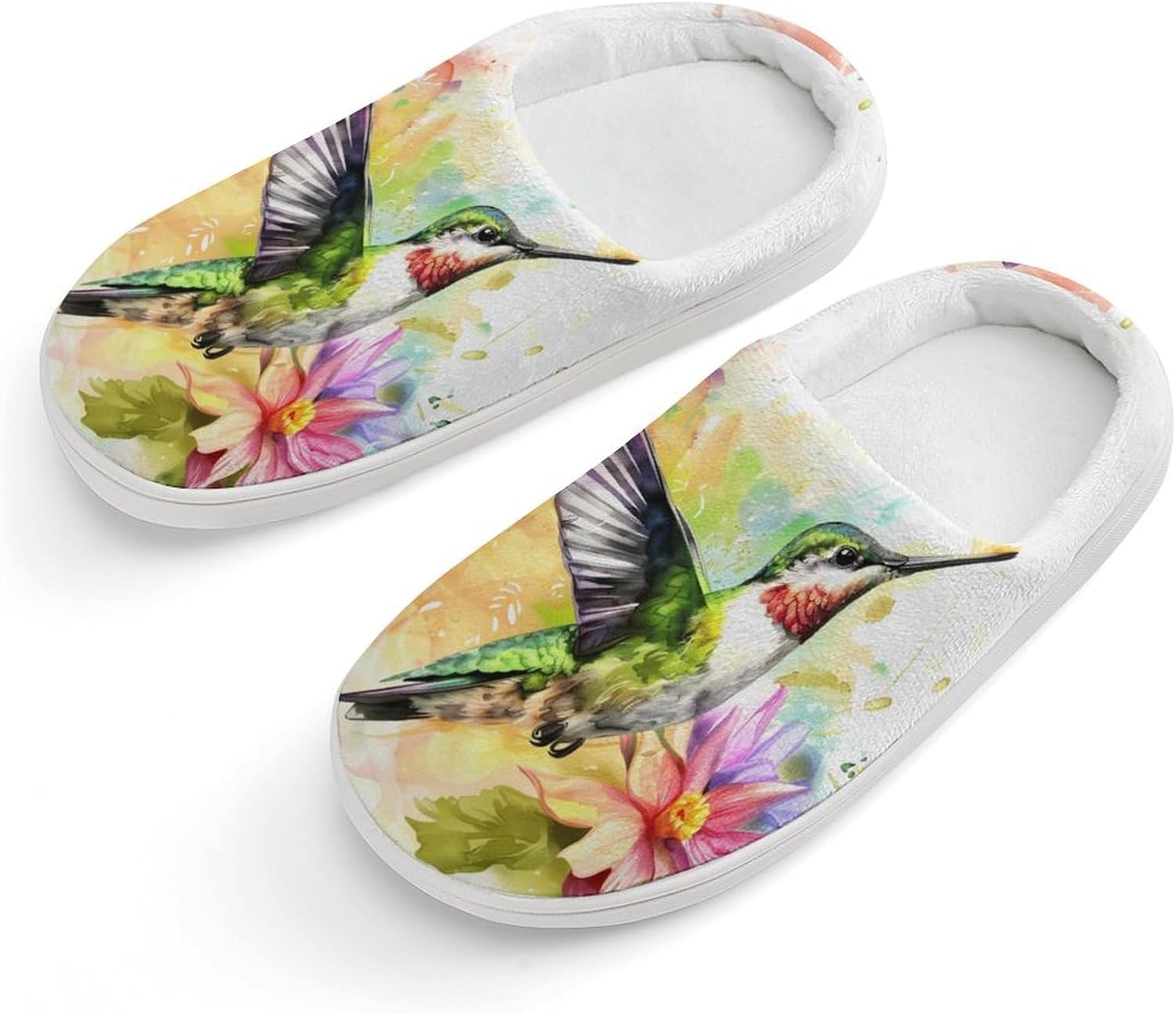 Watercolor Hummingbird Flowers Cute Cotton Slippers Anti-slip House Shoe Slipper Indoor Outdoor