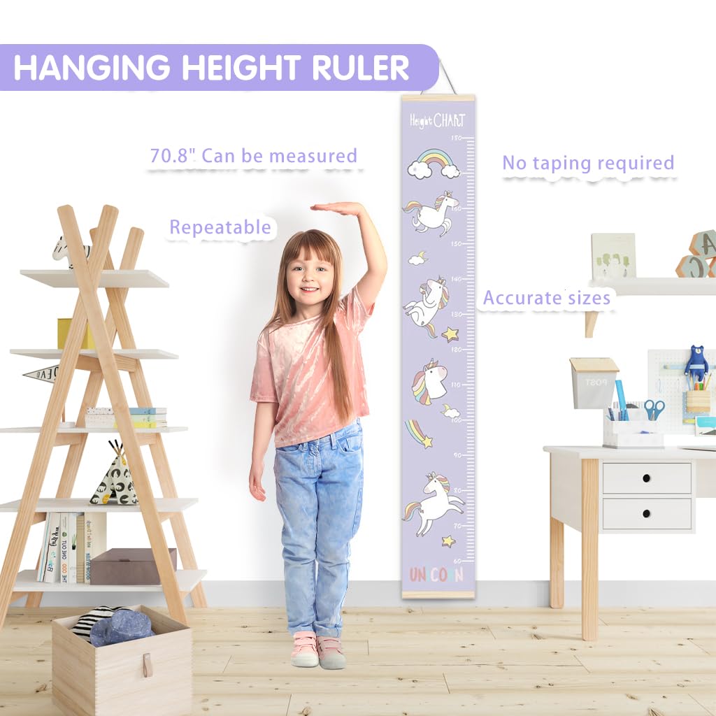 SNOWIE SOFT Cartoon Unicorn Growth Chart For Kids 60-180Cm Wall Hanging Growth Chart For Kids & Teenagers Canvas Cartoon Growth Chart Waterproof Canvas Growth Chart For Kid's Room,1 Count,Purple - Image 4 thumbnail