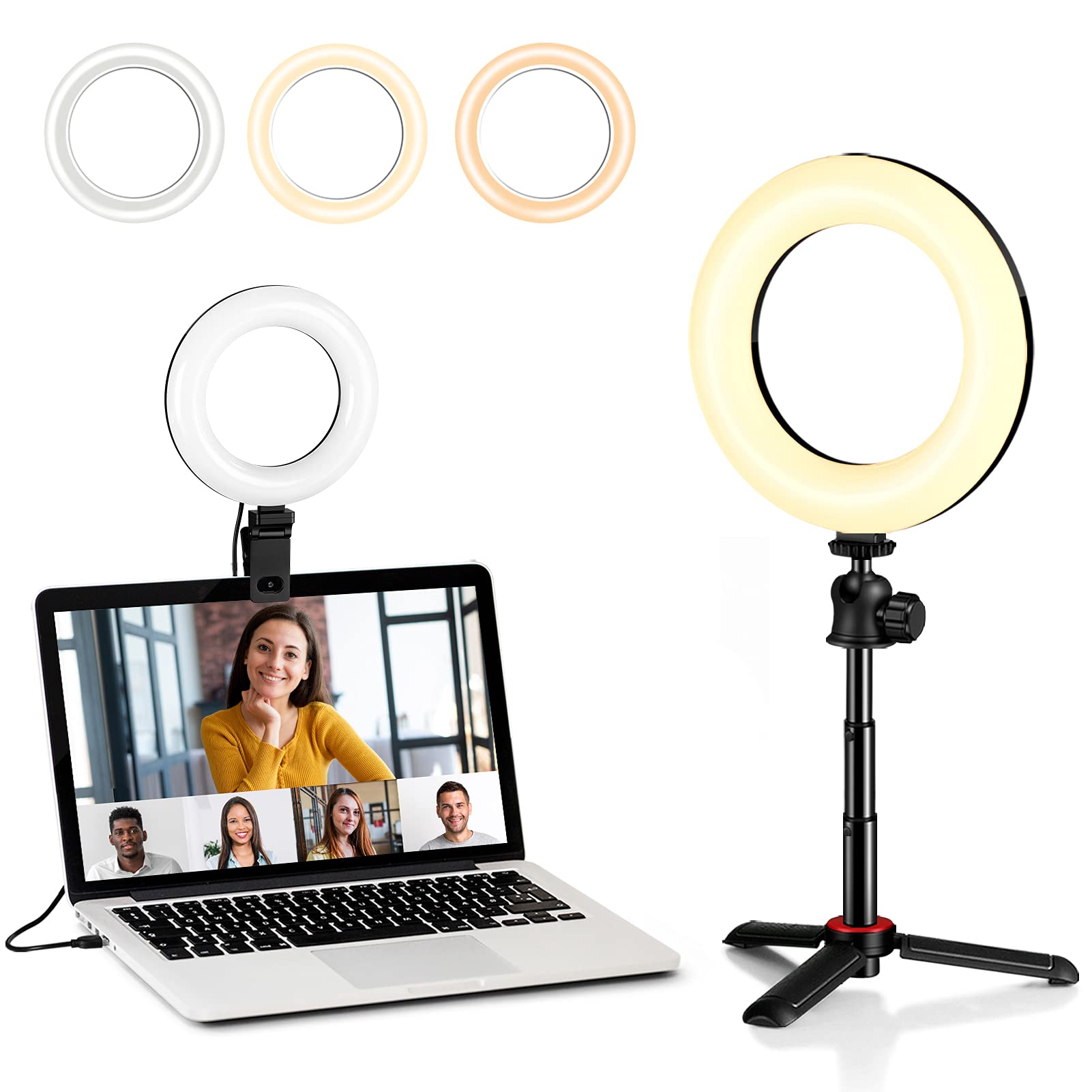 Ring Light for Computer with Adjustable Mini Tripod, Lighting,Mini Ring Light for Laptop,Webcam Light,Zoom Light,Desk Ring Light,Selfie Ring Light