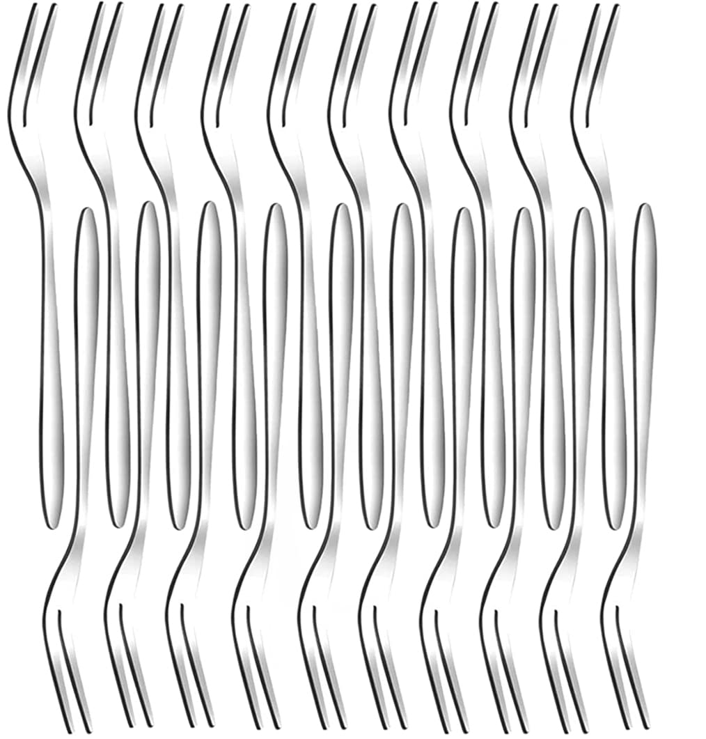 WOODTULA Stainless Steel Appetizer Fork Set - Mini Salad and Dessert Forks - Fruit and Cocktail Forks (Set of 20, Silver)