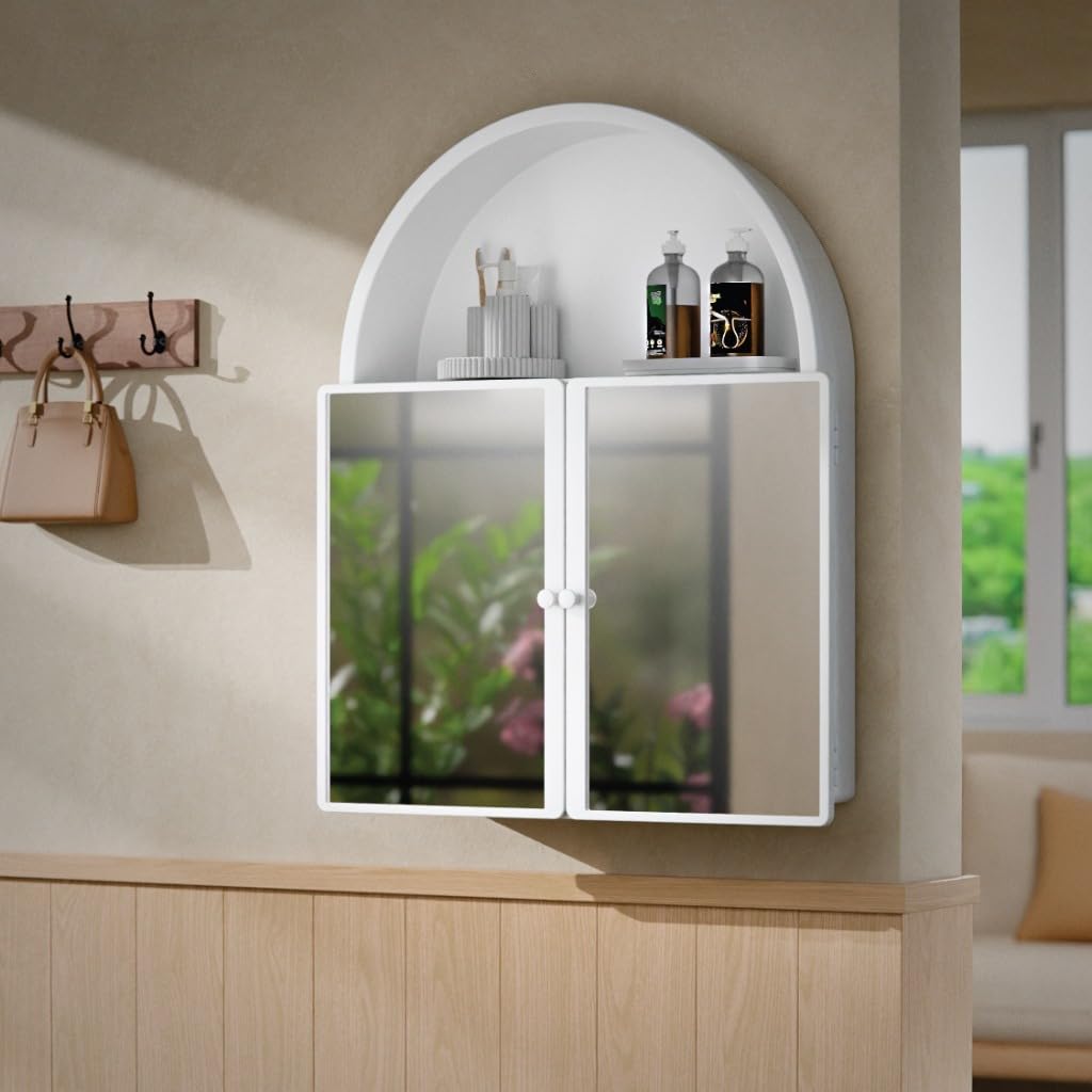 iSTAR Wall Mounted Storage Mirror Cabinet - Bathroom Wall Mirror with Storage Shelf, Hidden Cabinet Organizer, Modern Wall Mounted for Bathroom, Bedroom, Washbasin (White)-image-9