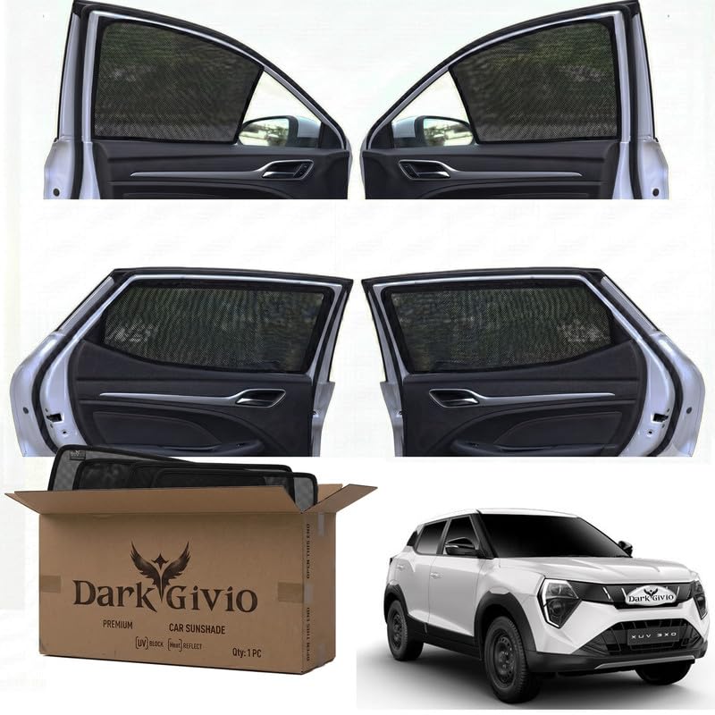 Image of Car Window Sun Shade Protector for XUV 3XO | Exact Fit Non-Magnetic Half Cut Sunshade (Set of 4 /6) | UV Blocker Side Window Car Curtains & Interior Accessory