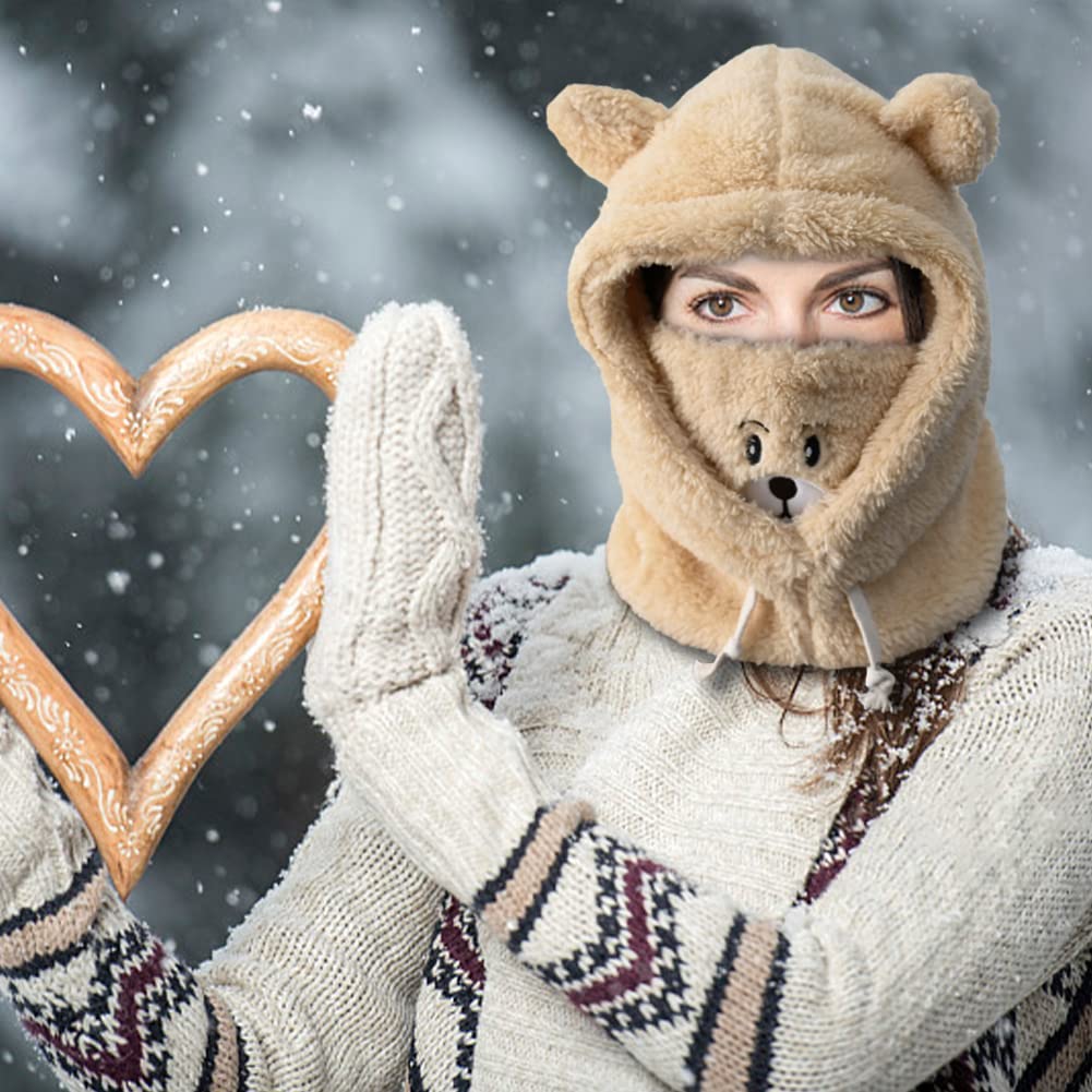 Dziewczęca kominiarka polarowa zimowa ocieplacz na szyję kaptur 3 w 1 czapka ciepła maska szalik zestaw dziewczyna wiatroszczelna pluszowa kominiarka niedźwiedź pluszowa czapka na szyję dzieci polar