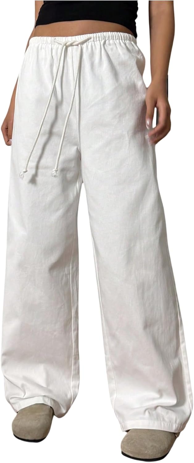 SOLY HUX Women's Wide Leg Straight Pants Elastic Waist Drawstring Casual Loose Sweatpants