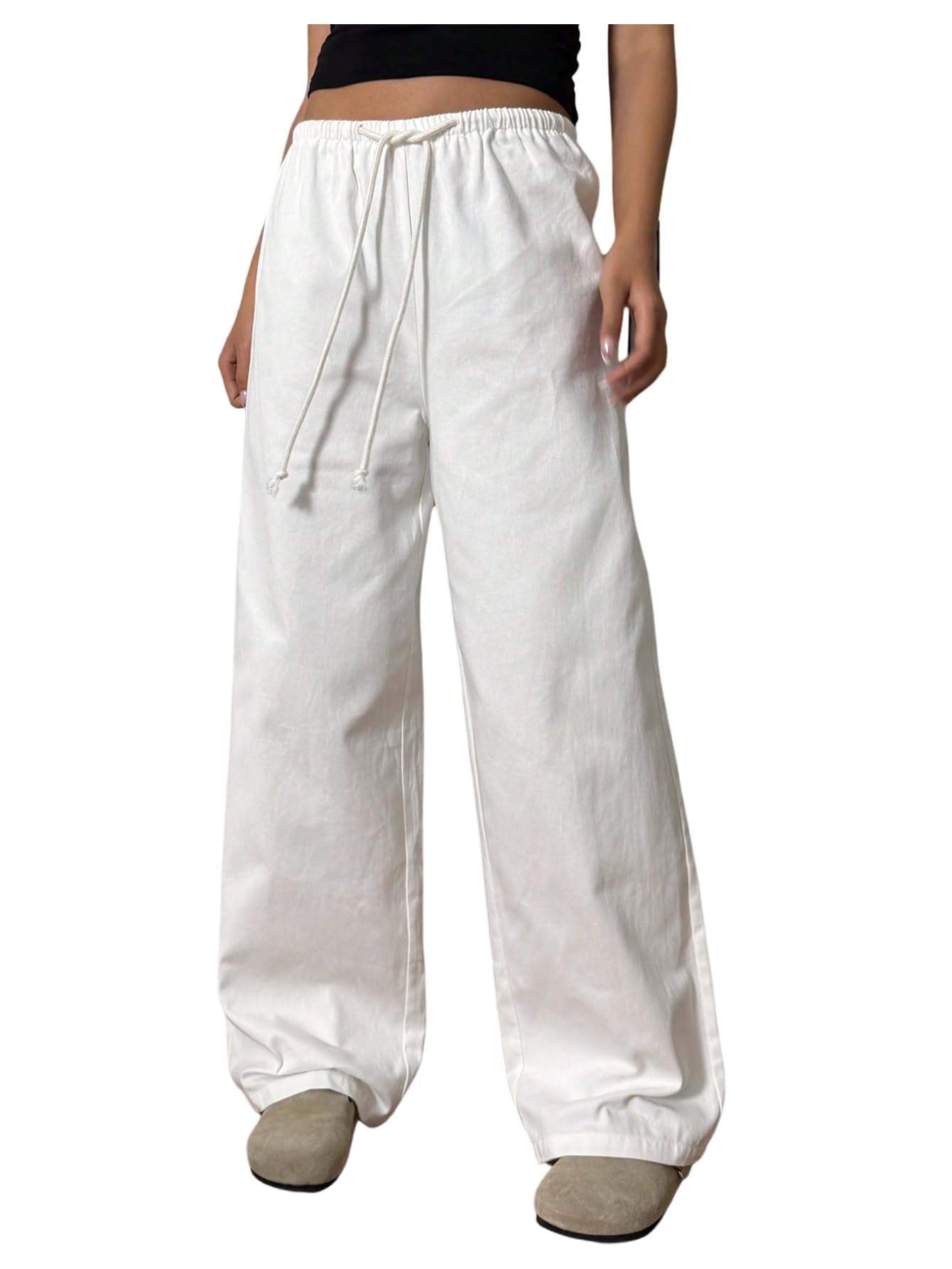 SOLY HUX Womens Wide Leg Straight Pants Elastic Waist Drawstring Casual Loose Sweatpants