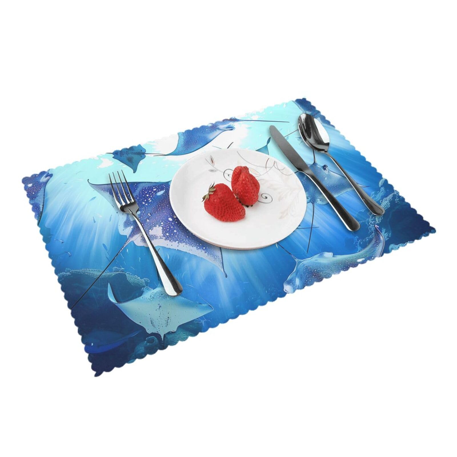 Sea Animals Stingrays Printed Placemat Heat Resistant Place Mats Set of 4 PCS Washable Kitchen Table Mats, 12x18 Inch