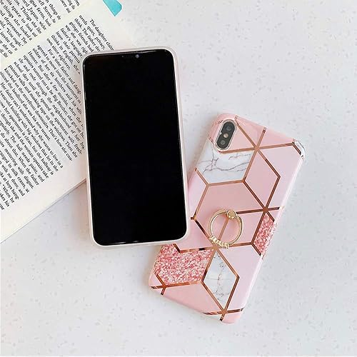 Miniatura 3 de Qokey Funda para iPhone Xs, iPhone X, diseño de mármol, linda moda para mujeres, niñas y hombres con anillo giratorio de 360 grados, soporte de TPU