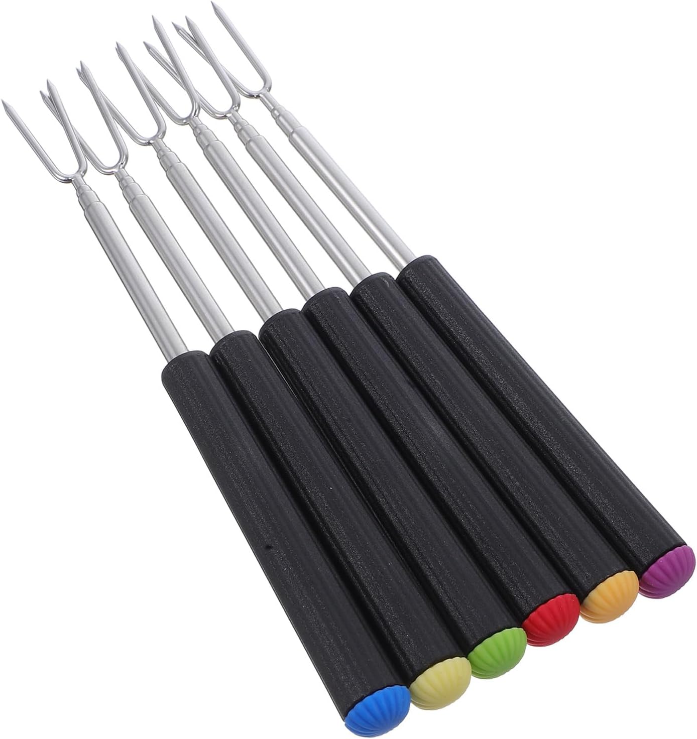 KICHOUSE 6 Pcs Stainless Steel Fondue Forks Retractable Skewers for Cheese Meat Chocolate Dessert Roasting Barbecue Outdoor Cooking