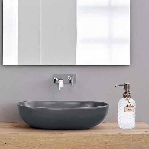 Miniatura 2 de Dispensador de jabón de vidrio con patrón de diamante de 16 onzas, dispensador de jabón recargable para cocina y baño, con bomba de acero inoxidable