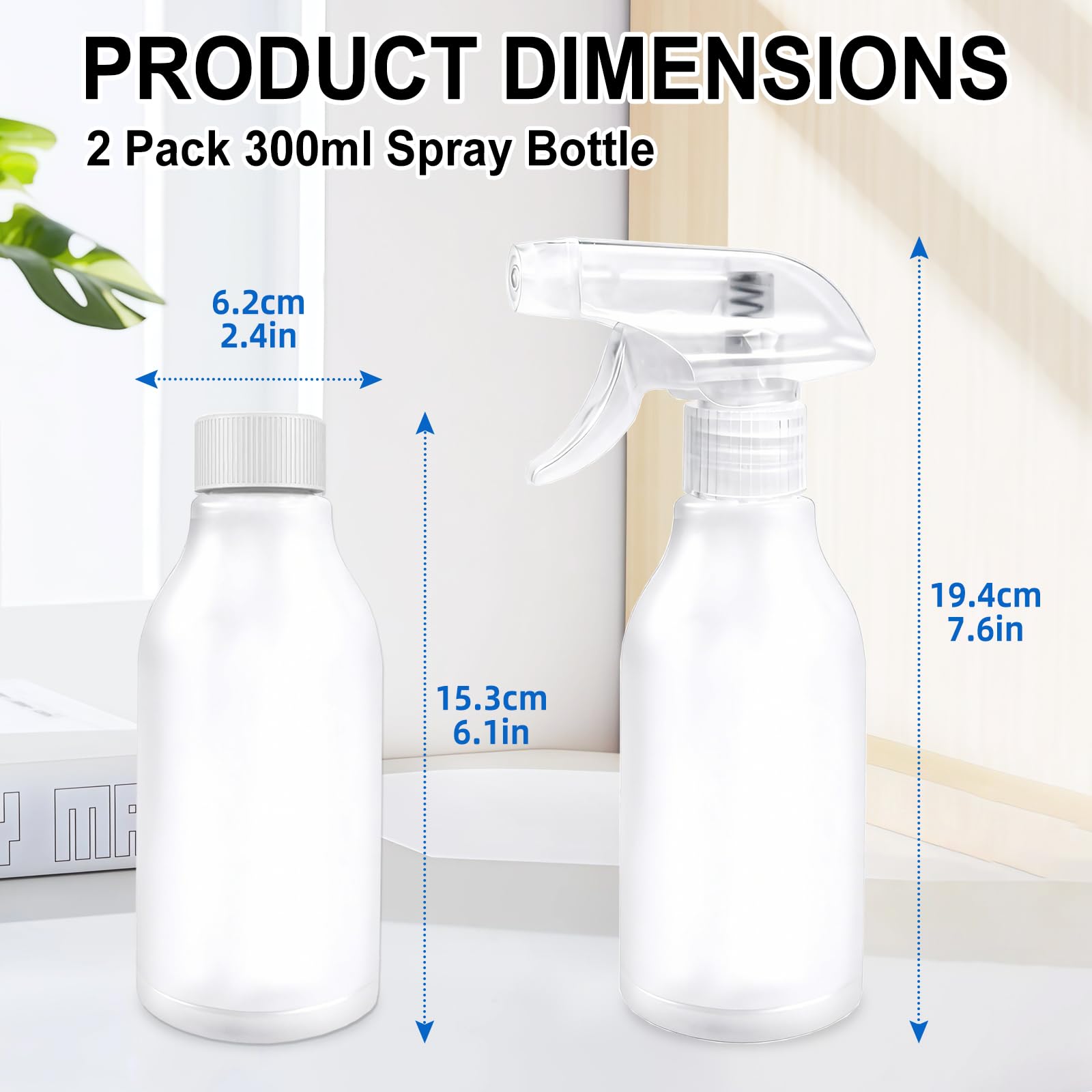 Bote Spray 300ml Pack de 2 Botellas, Pulverizador con Boquilla Regulable para Plantas y Limpieza