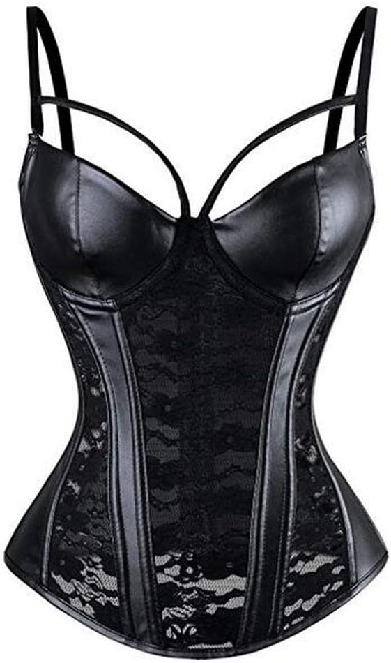 VEENDEO Women's Steampunk Gothic Lace Corset Bustier Faux Leather Bra Lingerie Plus Size S-6XL