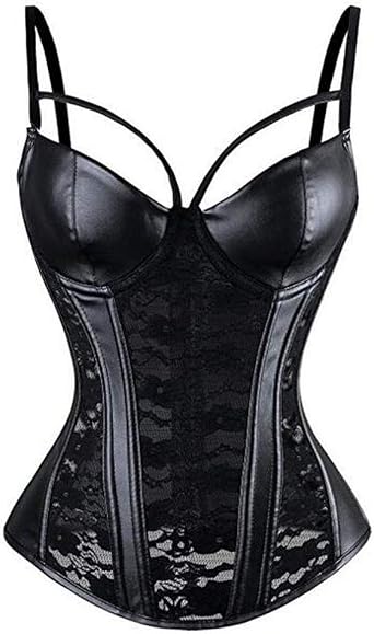 VEENDEO Womens Steampunk Gothic Lace Corset Bustier Faux Leather Bra Lingerie Plus Size S-6XL