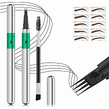 4 Fork Tip Eyebrow Pen - Waterproof Brow Pencil with Ultra-Fine Tips, Smudge-Proof & Sweatproof, Natural Hair-Like Strokes, Beginner-friendlyIncludes Eyebrow Stencils & Brush Dark Brown