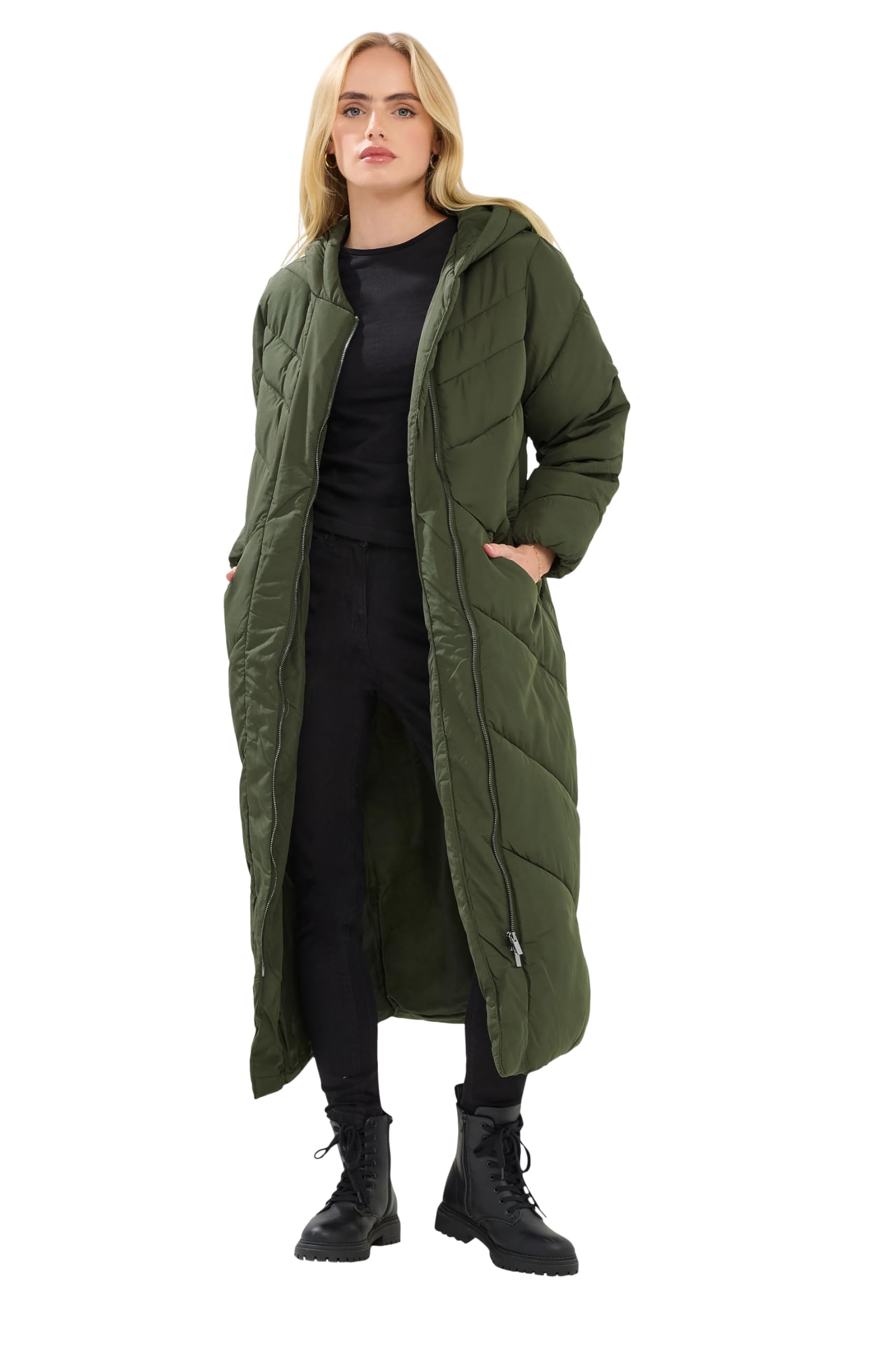 Pixiegirl Women's Green Petite Padded Maxi Coat In Size 16