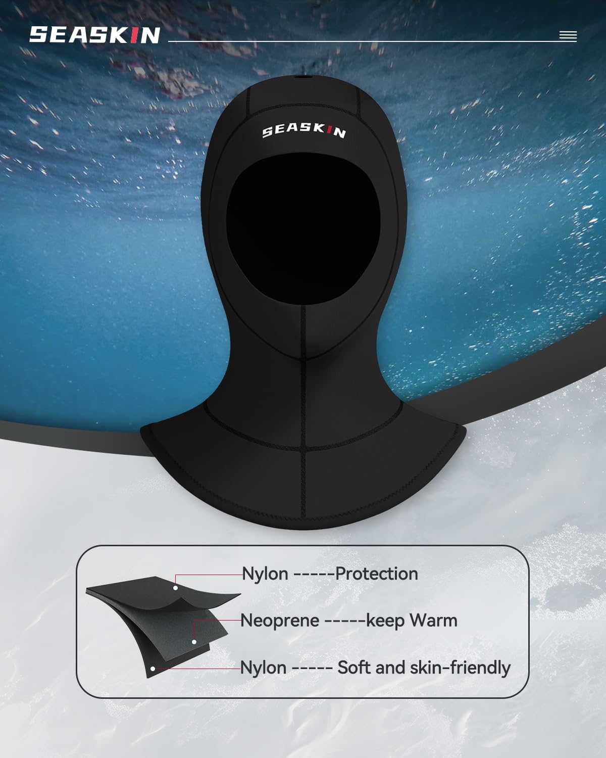Seaskin Wetsuit Hood, 5mm Neoprene Diving Hood - Image 5