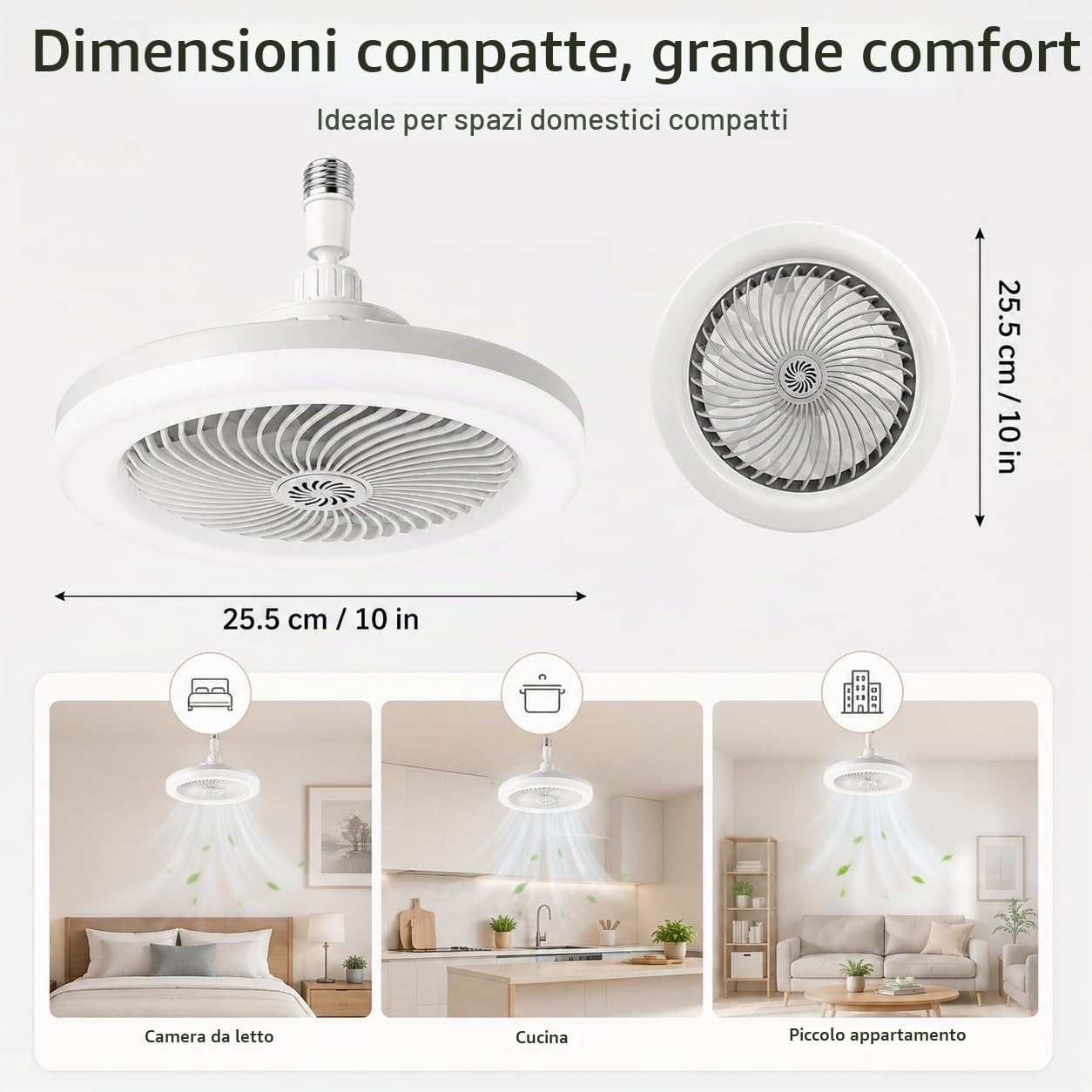 Pealeaf Ventilatore da soffitto con luce e telecomando, lampada ventilatore B22 & E27, 3 velocità, 3 modalità luce per camera, cucina e piccoli spazi (Upg.)