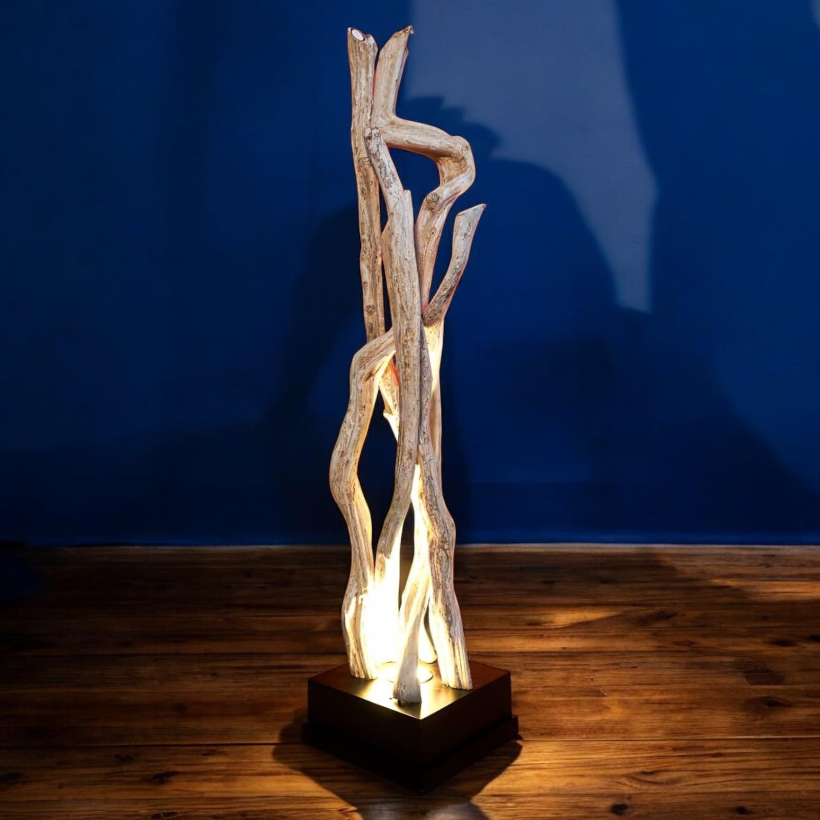 Kinaree Lampadaire Lianen en bois Keke - 120 cm - Éclairage liane naturel, Marron/Noir, 120x27x27cm